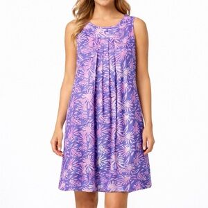 Blue Ginger Hawaii Purple Floral Shift Dress Small Sleeveless Tropical Resort